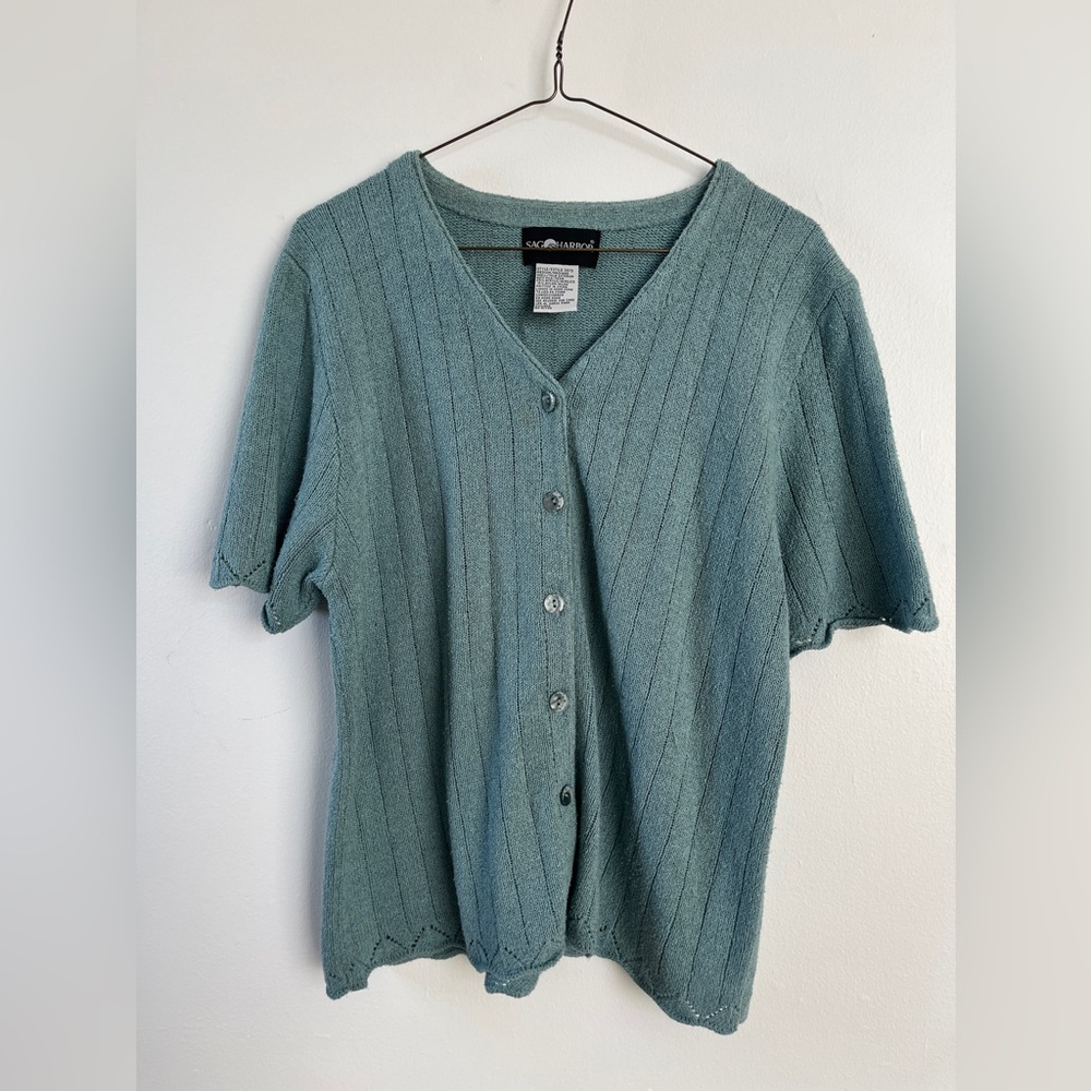 Sag Harbor Seafoam Green Knit Cardigan